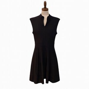 Ted Baker Dress Womens Size 3 Black Sleeveless Knit Fit Flare Ribbed Zipper